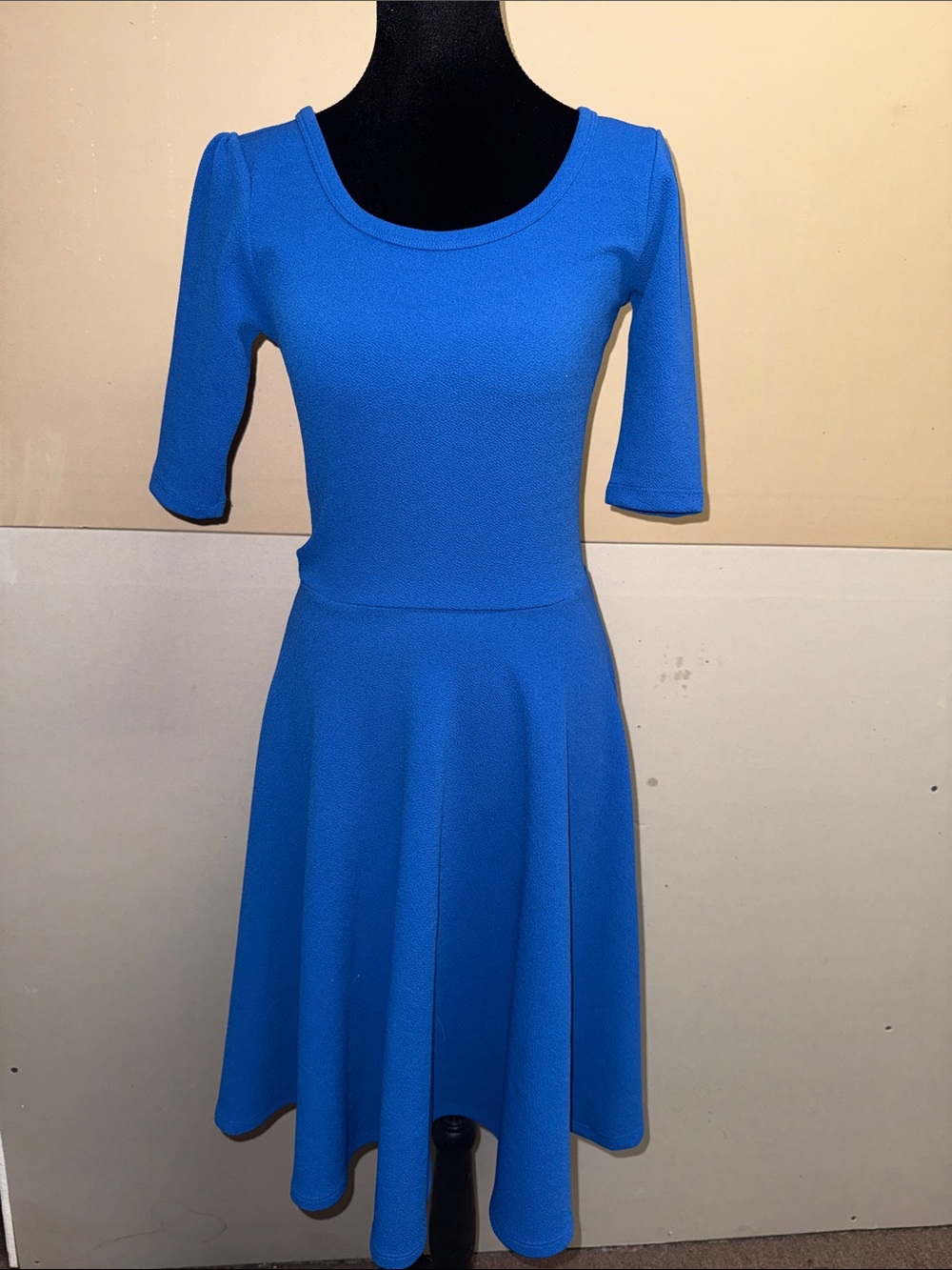 LuLaRoe Electric Blue Nicole Scoop Neck Fit & Flare Midi short sleeve Dress